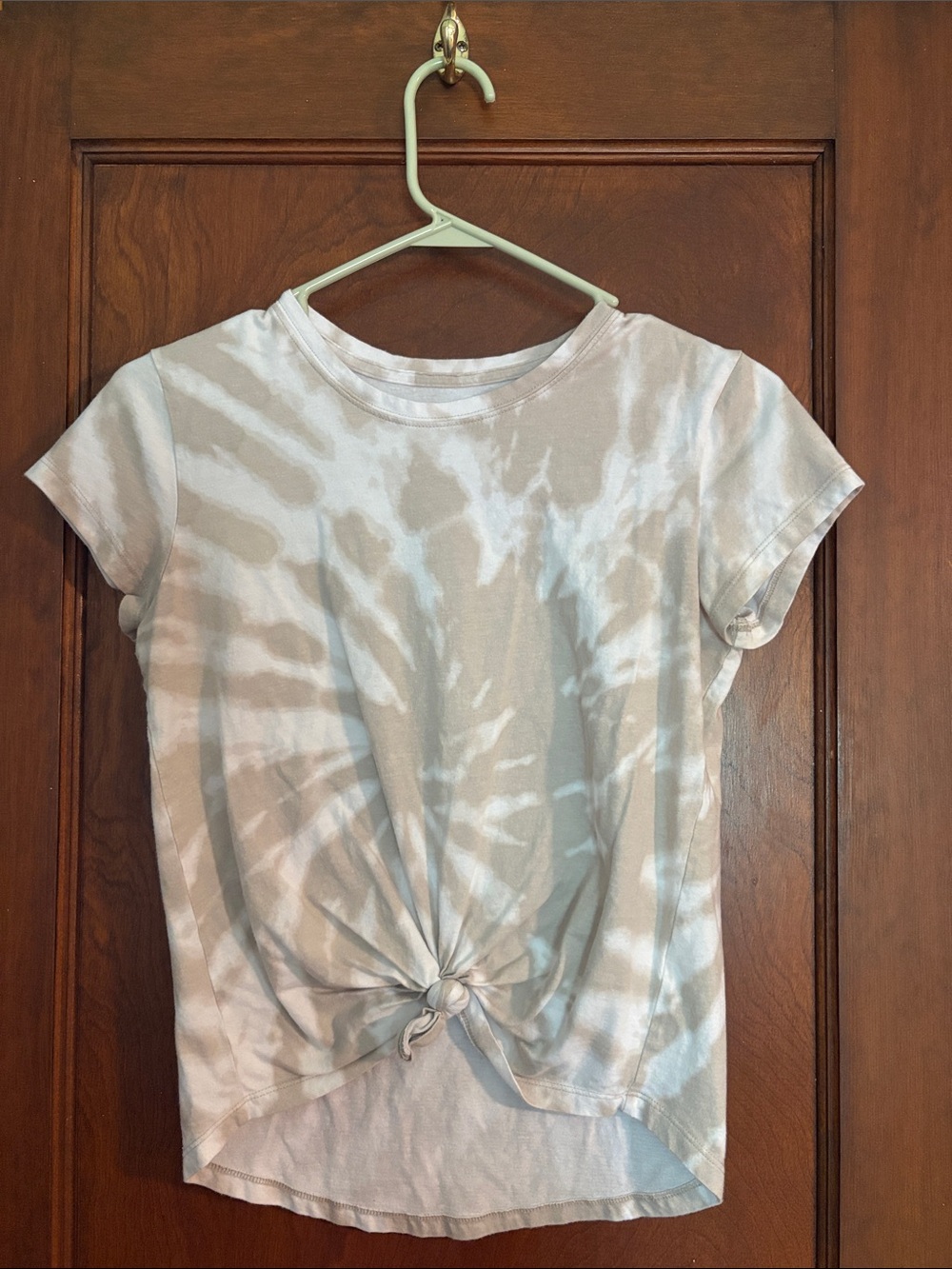 Abercrombie & Fitch Taupe and White Tie-Dye Knot Front Tee